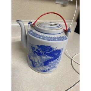 Tea pot large porcelain blue & white DRAGON TEA POT